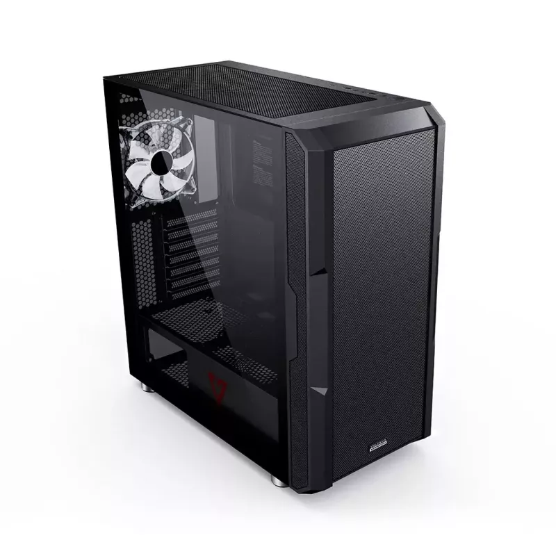 PC korpus MODECOM AMIRANI ARGB Midi Tower, must, karastatud klaas, 2x200 mm esi- + 1x120 mm tagaventilaatorid, USB-A 2x, USB-C 1x, toetab ATX/ITX, GPU kuni 35 cm