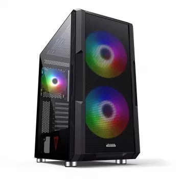 PC korpus MODECOM AMIRANI ARGB Midi Tower, must, karastatud klaas, 2x200 mm esi- + 1x120 mm tagaventilaatorid, USB-A 2x, USB-C 1x, toetab ATX/ITX, GPU kuni 35 cm