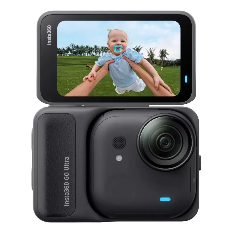 Action spordikaamera Insta360 GO Ultra Standard Must — 4K Ultra HD 3840×2880, 1/1.28-tolline sensor, 240 kaadrit/s, Wi‑Fi, sisseehitatud kuvar, MicroSD, 52,9 g
