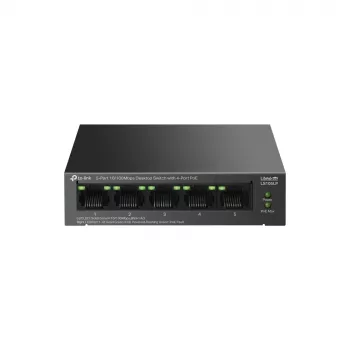Haldamata kommutaator TP‑LINK LS105P, 5x Fast Ethernet (10/100) porti, 4x PoE-porti, 1 Gbit/s kommutatsioonivõime, ventilaatorita, must