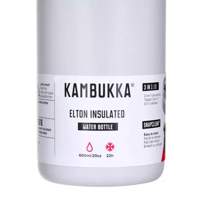 Isolatsioonipudel Kambukka Elton 600 ml Kriidivalge — vaakumkolb, 18/8 roostevaba teras, lekkevaba, Snapclean kaas