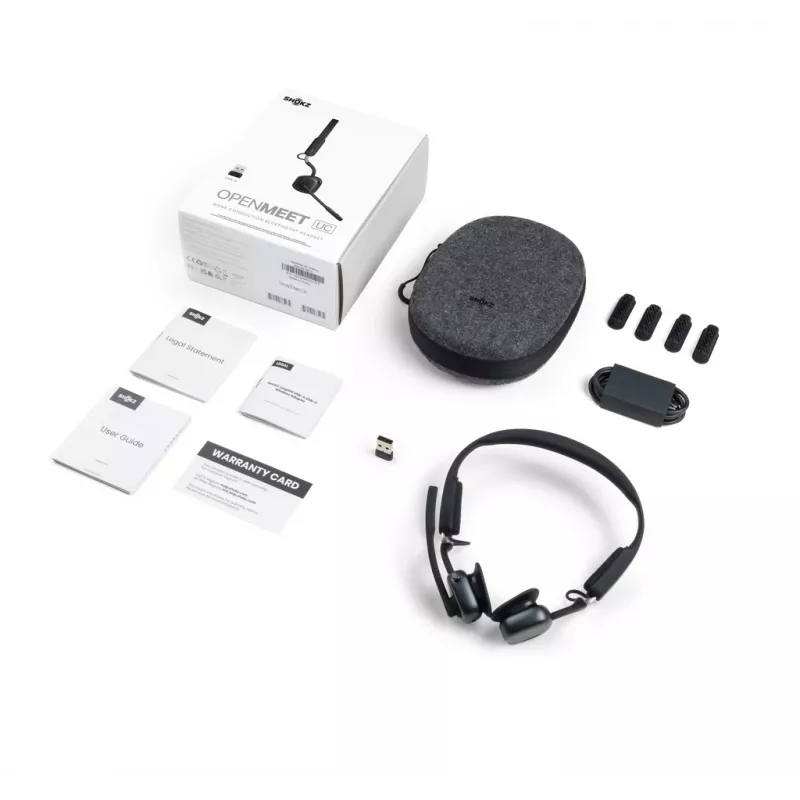 SHOKZ OpenMeet UC juhtmevaba Bluetooth luu juhtivusega videokonverentsikõrvaklapid USB-A adapteriga