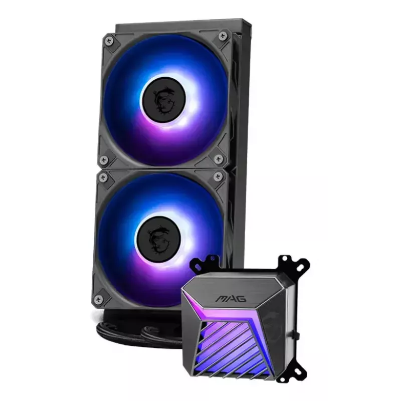 MAG Coreliquid A15 240 kõik-ühes vedelikjahuti — 240 mm radiaator, 2×120 mm ventilaatorit, LGA1700/AM4/AM5, must