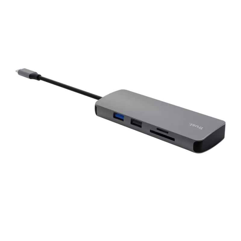 USB USB-C jaotur TRUST 25672 — HDMI, RJ-45, USB 3.2 Gen 1 Type-A/USB-C, SD/MicroSD, hall