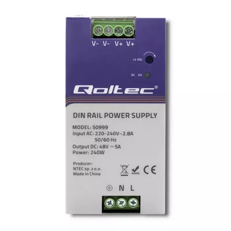 DIN-liistu toiteallikas QOLTEC 50999, 240 W, 48 V alalisvool, 5 A väljund