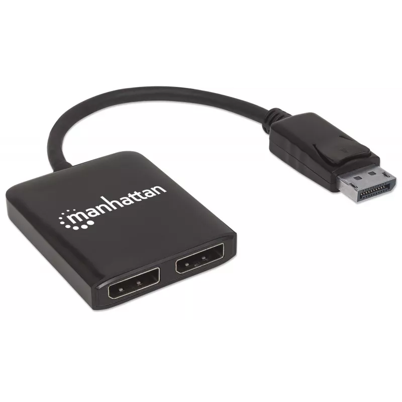 Manhattan DisplayPort 1.2 kuni 2-pordiline DisplayPort 1.2 jaotur-hub koos MST-ga, 4K@30Hz, USB-A toitega, videoseina funktsioon, must, MST = mitme voo transport, 3-aastane garantii