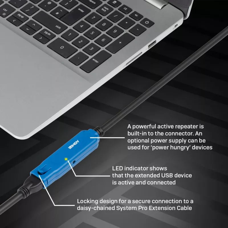 USB pikenduskaabel Lindy 10m Active Extension Pro