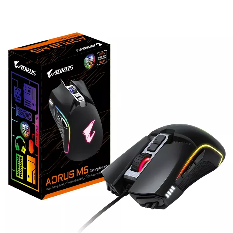 GIGABYTE AORUS M5 mängurihiir, paremakäeline, USB Type-A, optiline, 16000 DPI