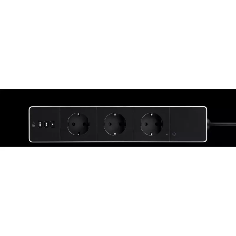 Pikendusjuhe Eve Energy Strip must valge 3 vahelduvvoolupesa 120-230 V 1,9 m