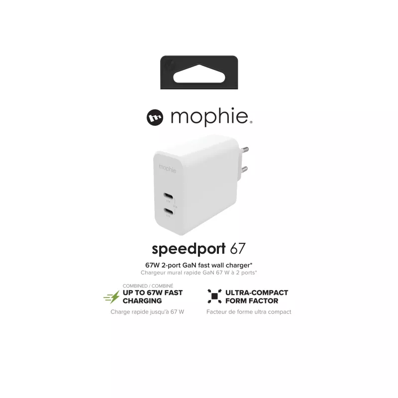 mophie Accessories-Wall Adapter-USB-C-PD-DUAL-67W-GAN-Valge-EU (2xUSBC)