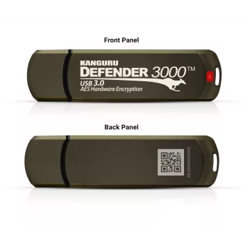 Kanguru Defender 3000™ SuperSpeed USB 3.0 | Turvaline Välkmälupulk | FIPS 140-3 Level 3 ootel, FIPS 140-2 Level 3 sertifitseeritud | AES-XTS 256-bitine riistvaraline krüptimine | TAA-le vastav |