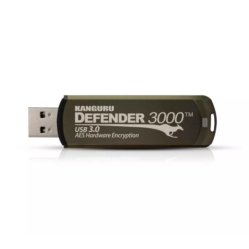 Kanguru Defender 3000™ SuperSpeed USB 3.0 | Turvaline Välkmälupulk | FIPS 140-3 Level 3 ootel, FIPS 140-2 Level 3 sertifitseeritud | AES-XTS 256-bitine riistvaraline krüptimine | TAA-le vastav |