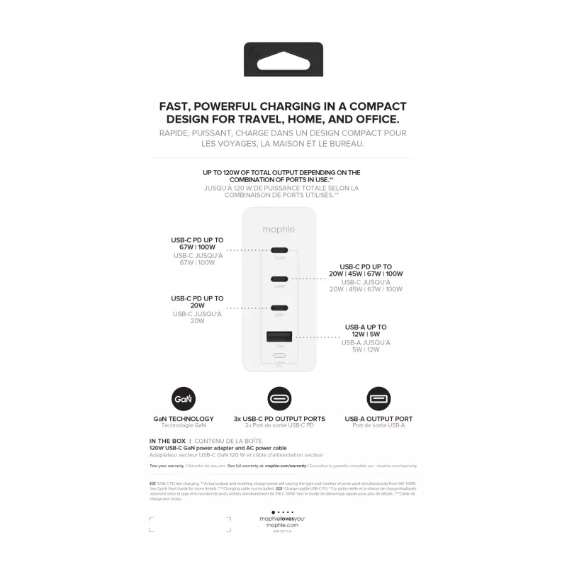 mophie Accessories-seinalaadija-USB-C-PD-HUB-120W-GAN-valge-EU(3xUSBC + 1xUSBA)