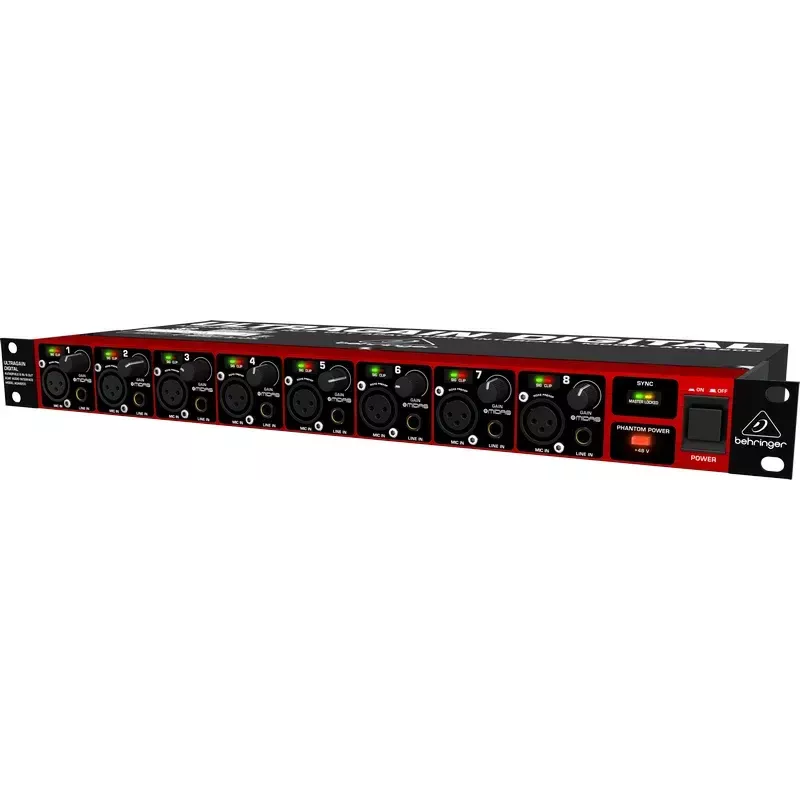 Behringer ULTRAGAIN DIGITAL ADA8200 8-kanaliline AD/DA-muundur, 24-bit/48 kHz, XLR I/O, rack'ile paigaldatav