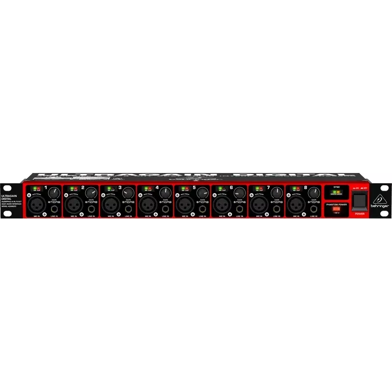 Behringer ULTRAGAIN DIGITAL ADA8200 8-kanaliline AD/DA-muundur, 24-bit/48 kHz, XLR I/O, rack'ile paigaldatav