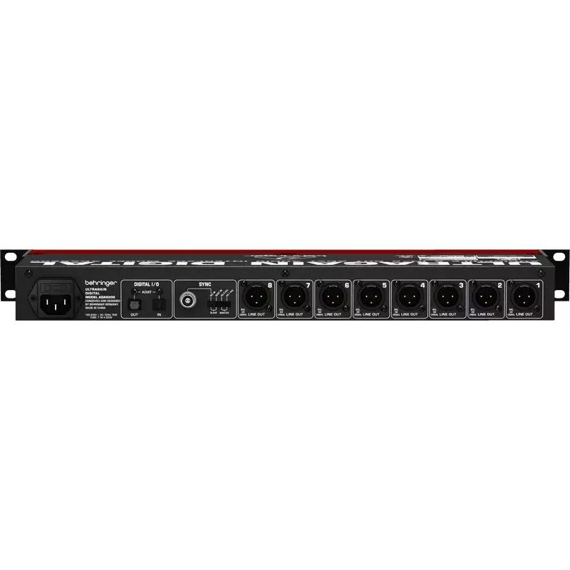 Behringer ULTRAGAIN DIGITAL ADA8200 8-kanaliline AD/DA-muundur, 24-bit/48 kHz, XLR I/O, rack'ile paigaldatav