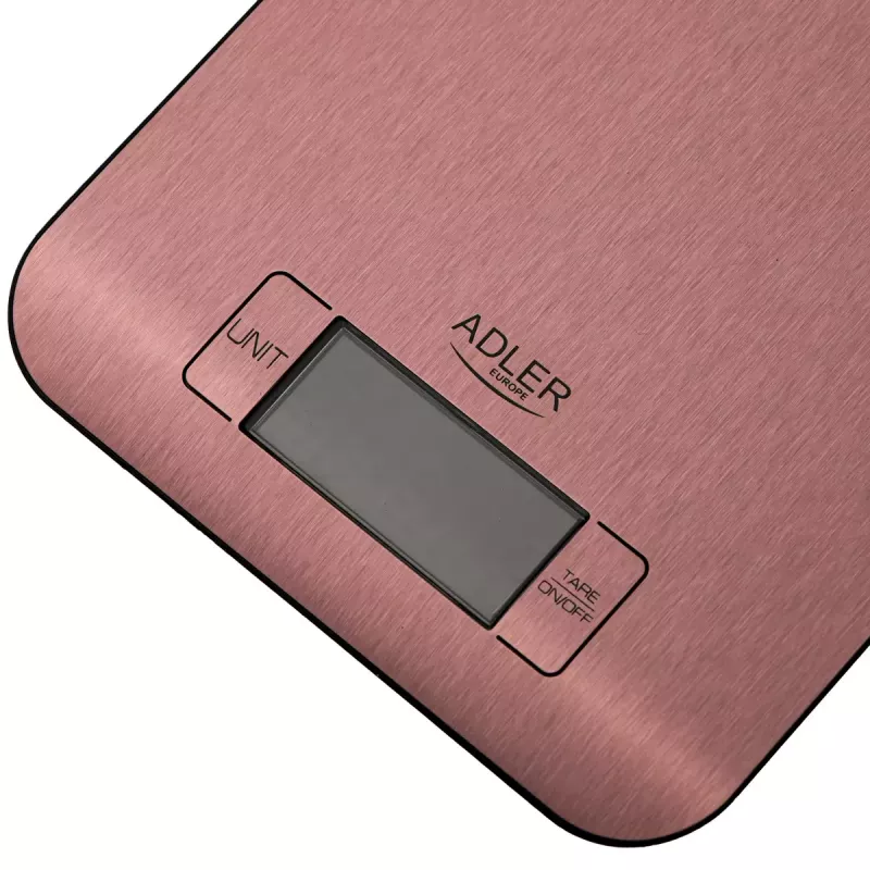 Elektrooniline köögikaal Adler AD 3183 — mahutavus 5 kg, täpsus 1 g, roostevabast terasest kaalumispind, vasevärv