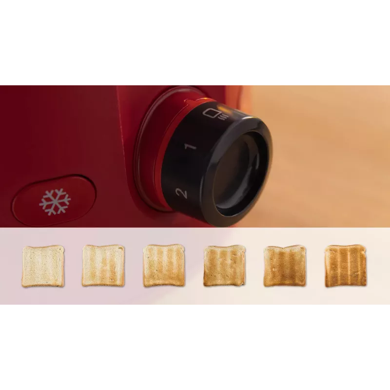 Röster Bosch TAT2M124 — 2 viilu 950 W, punane, saia tsentreerimine, sulatus, tõstuk