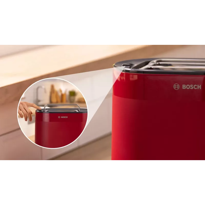 Röster Bosch TAT2M124 — 2 viilu 950 W, punane, saia tsentreerimine, sulatus, tõstuk