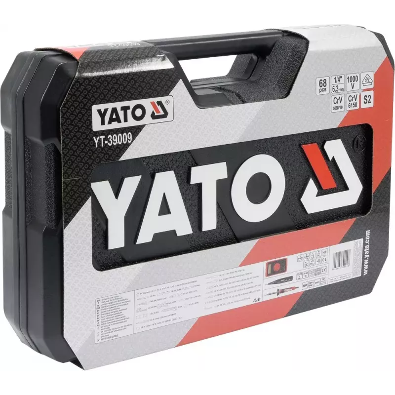 Mehaanikariistakomplekt Yato YT-39009 — 68-osaline komplekt, 1/4-tolline ajam, must kohver