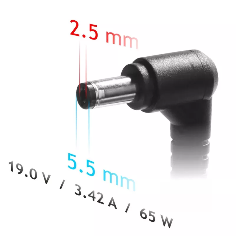 AKYGA sülearvuti toiteadapter - 19V/3.42A, 65W võimsus ja 5.5 x 2.5 mm pistik