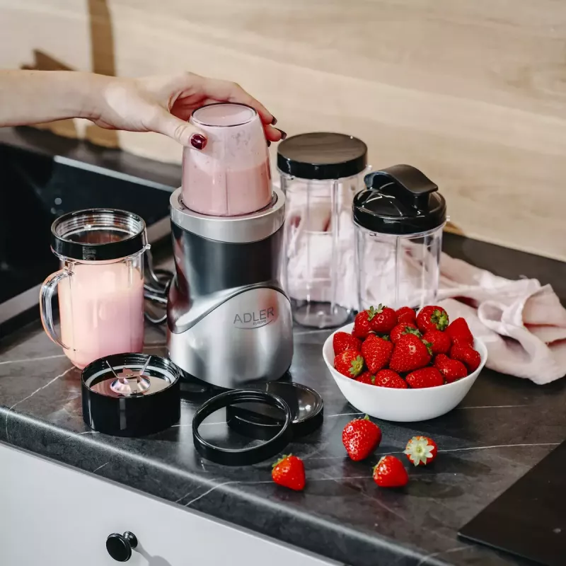 Lauapealne blender Adler AD 4084 Smoothie Set — 500 W (max 1200 W), 0,7 L klaaskann, eemaldatav kauss, must