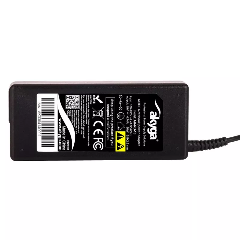 Toiteadapter Akyga AK-ND-10 90W 19V 4.74A AC-to-DC sülearvuti laadija, 1,2 m kaabel, must