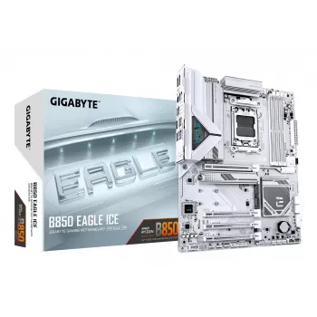 GIGABYTE B850 EAGLE ICE emaplaat - AMD Ryzen 9000 seeria protsessoritele, 8+2+2 faasi digitaalne VRM, kuni 8200 MHz DDR5 (O.C), 1xPCIe 5.0 + 2xPCIe 4.0 M.2, 2.5 GbE LAN, USB 3.2 Gen 2