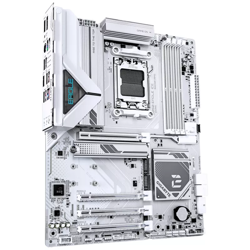 GIGABYTE B850 EAGLE ICE emaplaat - AMD Ryzen 9000 seeria protsessoritele, 8+2+2 faasi digitaalne VRM, kuni 8200 MHz DDR5 (O.C), 1xPCIe 5.0 + 2xPCIe 4.0 M.2, 2.5 GbE LAN, USB 3.2 Gen 2