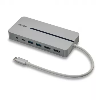 Lindy DST-Mx Duo USB-C sülearvuti / MacBook mini dokkimisjaam kahe ekraani (4K) ja 100 W läbiva laadimise toega