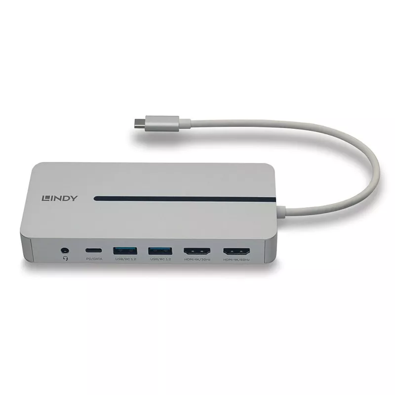 Lindy DST-Mx Duo USB-C sülearvuti / MacBook mini dokkimisjaam kahe ekraani (4K) ja 100 W läbiva laadimise toega