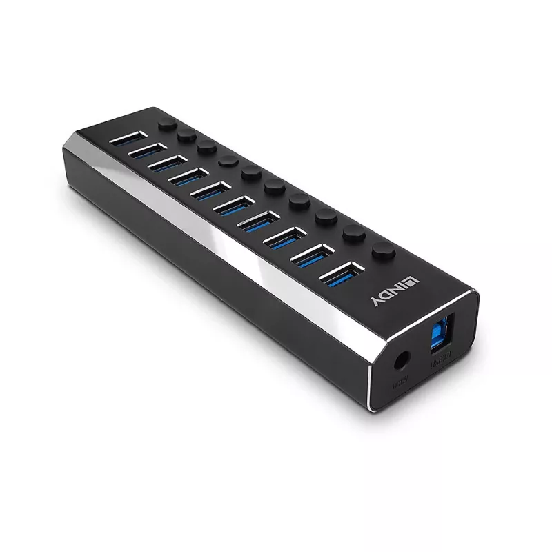 Lindy 10 pordiga USB 3.0 jaotur sisse-/väljalülititega
