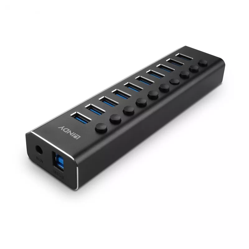 Lindy 10 pordiga USB 3.0 jaotur sisse-/väljalülititega