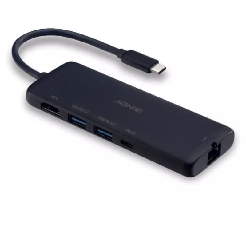 Lindy DST-Mini USB-C sülearvuti mini dokkimisjaam 4K toega ja 100W läbipääsu laadimisega