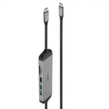 Lindy DST-Micro 140, USB-C sülearvuti mikro dokkimisjaam 4K toega ja 1,4 m 60 W laadimiskaabliga
