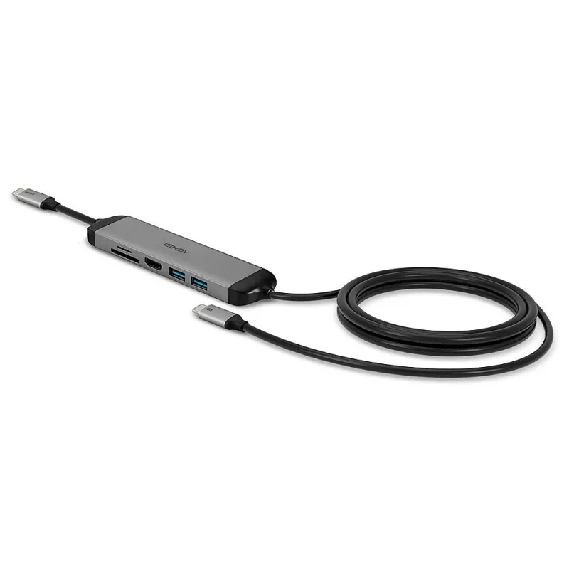 Lindy DST-Micro 140, USB-C sülearvuti mikro dokkimisjaam 4K toega ja 1,4 m 60 W laadimiskaabliga