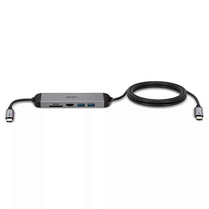Lindy DST-Micro 140, USB-C sülearvuti mikro dokkimisjaam 4K toega ja 1,4 m 60 W laadimiskaabliga