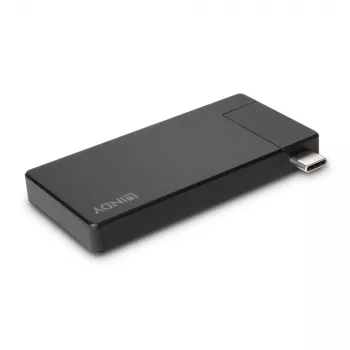 Lindy DST-Micro, USB-C sülearvuti mikro-dokkumisjaam 4K toega ja 100 W läbiva laadimisega