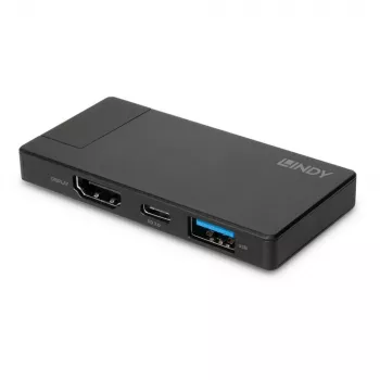 Lindy DST-Micro, USB-C sülearvuti mikro-dokkumisjaam 4K toega ja 100 W läbiva laadimisega