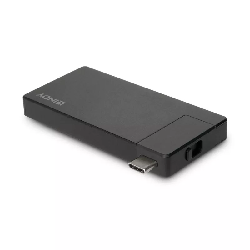 Lindy DST-Micro, USB-C sülearvuti mikro-dokkumisjaam 4K toega ja 100 W läbiva laadimisega