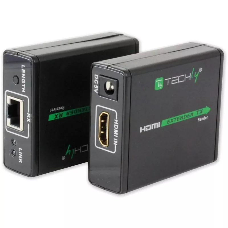 AV saatja ja vastuvõtja TECHLY IDATA EXT-E70 — HDMI pikendaja üle Cat6/6a/7 kaabli, Full HD 1920x1080, 60 m, 10,2 Gbit/s, HDCP, must