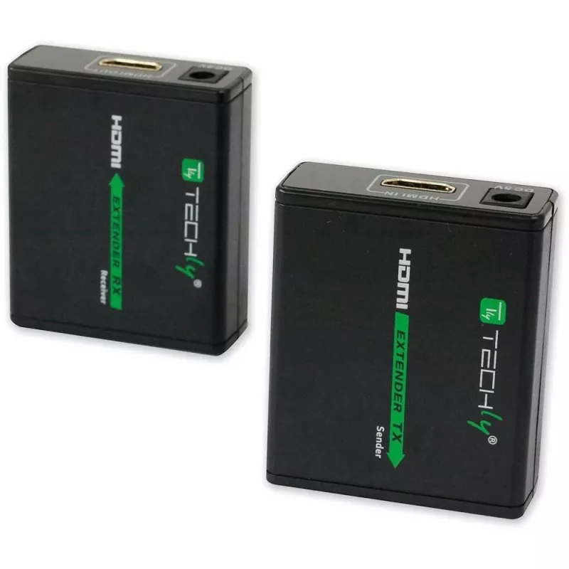 AV saatja ja vastuvõtja TECHLY IDATA EXT-E70 — HDMI pikendaja üle Cat6/6a/7 kaabli, Full HD 1920x1080, 60 m, 10,2 Gbit/s, HDCP, must
