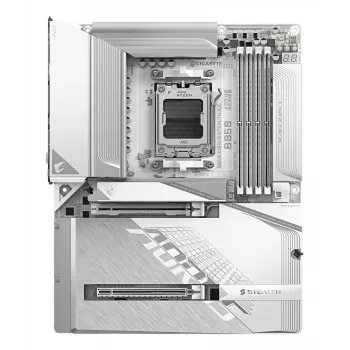 GIGABYTE B850 AORUS STEALTH ICE ATX-emaplaat AMD Socket AM5-le — B850, 14+2+2 VRM, DDR5 kuni 8200MHz (OC), 2×PCIe5, 2×PCIe4 M.2, Wi‑Fi 7, 5GbE