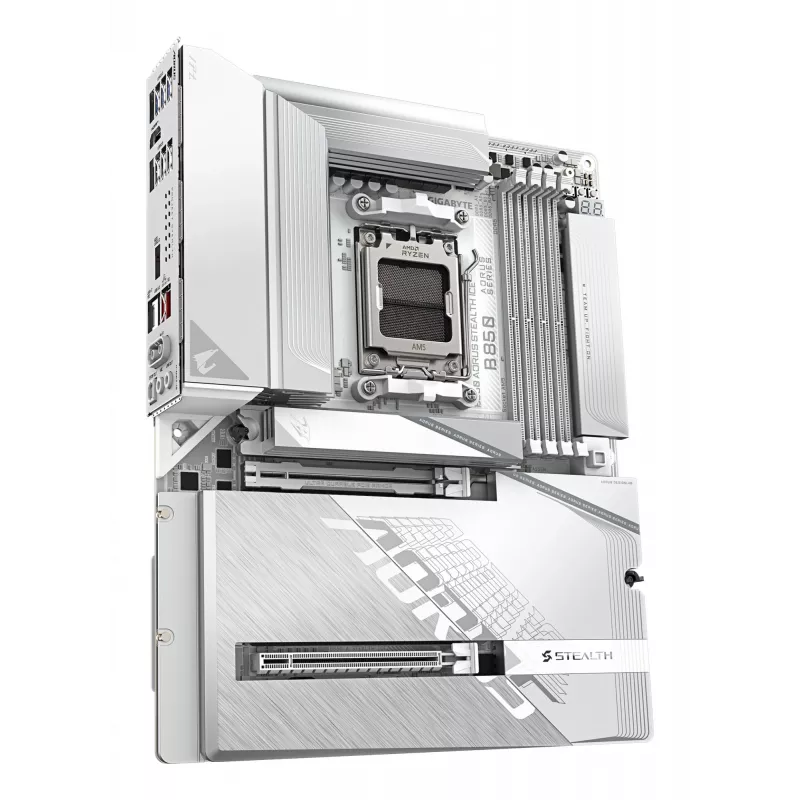 GIGABYTE B850 AORUS STEALTH ICE ATX-emaplaat AMD Socket AM5-le — B850, 14+2+2 VRM, DDR5 kuni 8200MHz (OC), 2×PCIe5, 2×PCIe4 M.2, Wi‑Fi 7, 5GbE