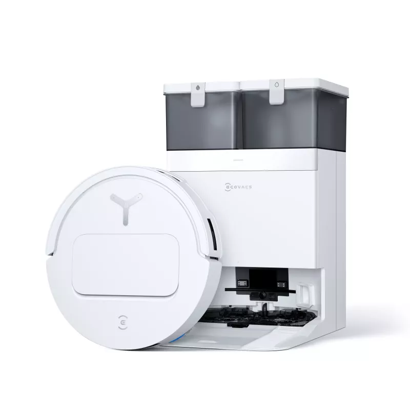 Robotolmuimeja Ecovacs Deebot T50 Pro Omni — 185 min tööaeg, 6400 mAh aku, 3 L baastolmu mahutavus, D-ToF lidar navigatsioon, märgpühkimine, 9 mm ületus