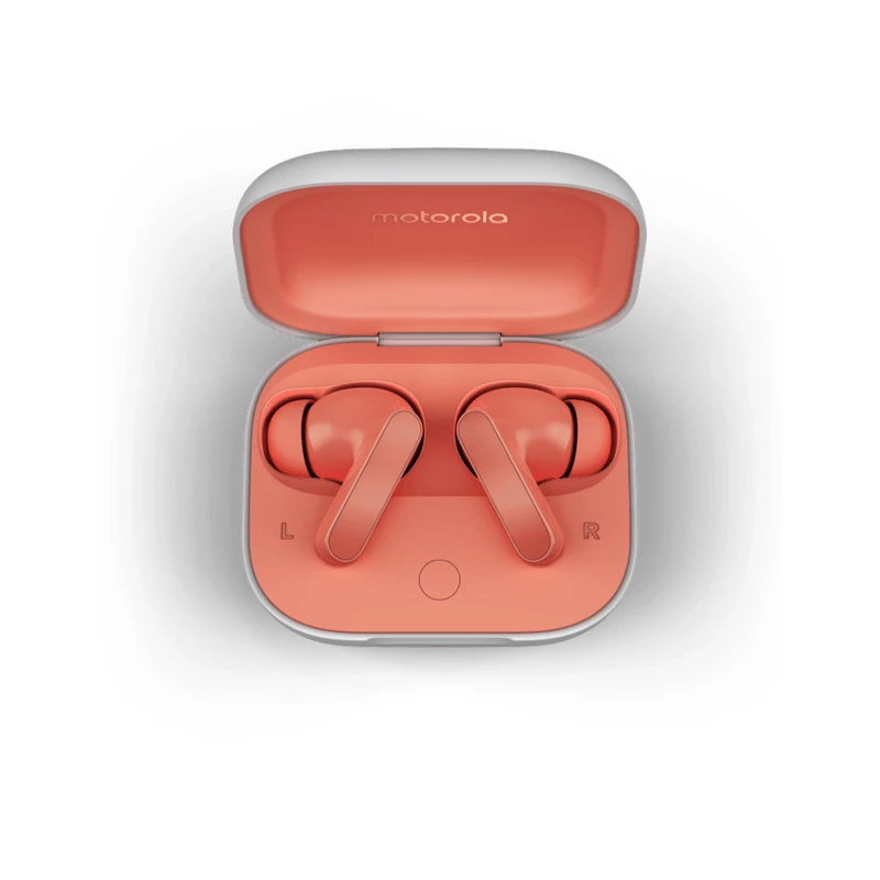 Juhtmevabad kõrvasisesed kõrvaklapid Motorola Moto Buds — Coral, Bluetooth 5.3, ANC, Dolby Atmos, 9 h taasesitus (42 h ümbrisega)