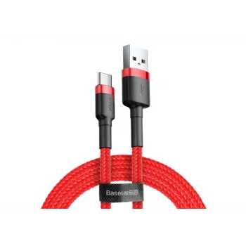 BASEUS põimitud Cafule kiirlaadimiskaabel – USB Type-A kuni USB-C 2A – 2m – Punane (Nailon)