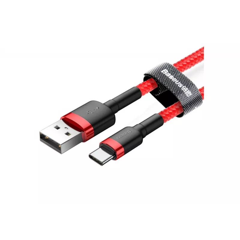 BASEUS põimitud Cafule kiirlaadimiskaabel – USB Type-A kuni USB-C 2A – 2m – Punane (Nailon)