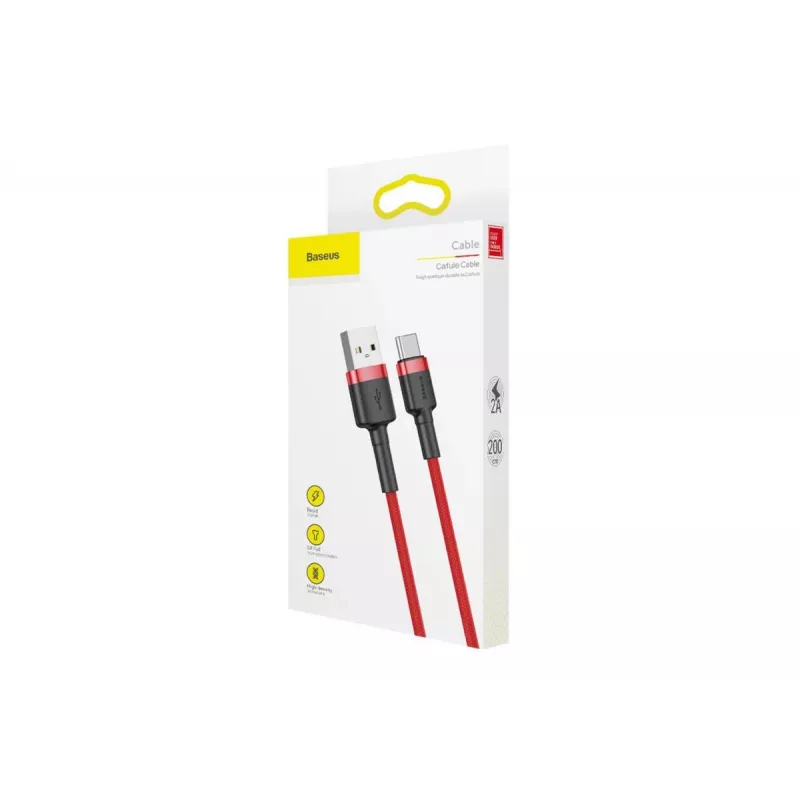 BASEUS põimitud Cafule kiirlaadimiskaabel – USB Type-A kuni USB-C 2A – 2m – Punane (Nailon)