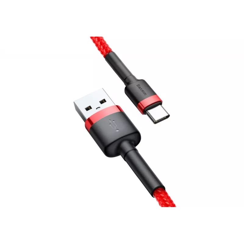 BASEUS põimitud Cafule kiirlaadimiskaabel – USB Type-A kuni USB-C 2A – 2m – Punane (Nailon)